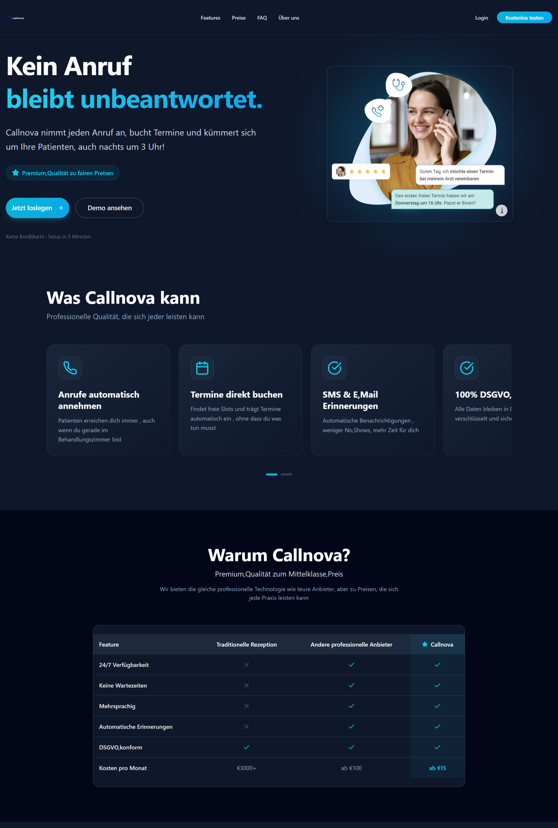 Callnova KI-Telefon-Bot Landing Page